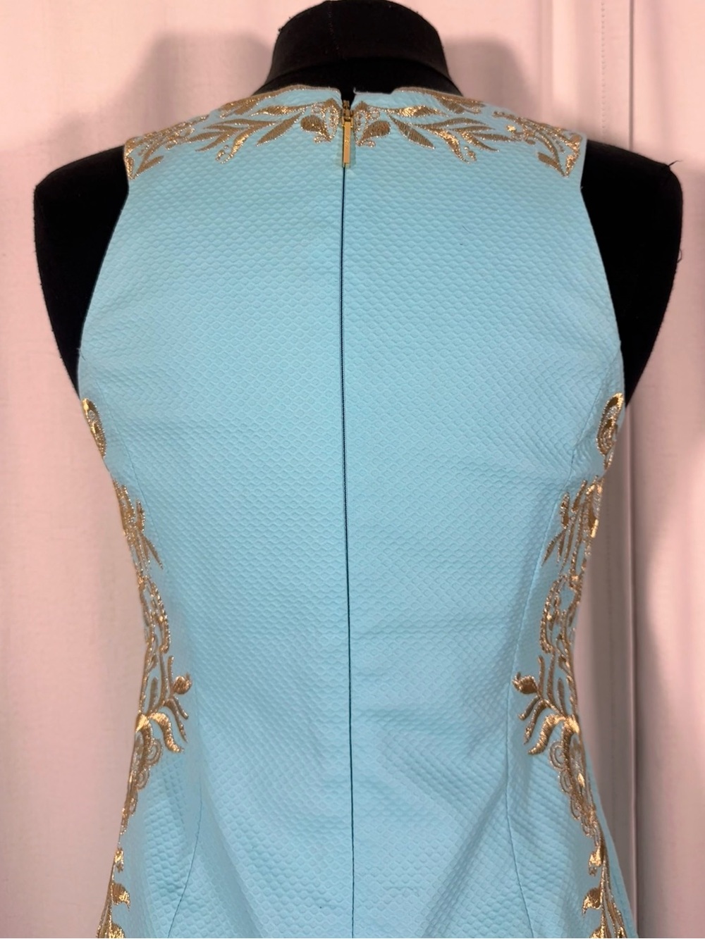 Lilly Pulitzer Janice Aqua Gold Embroidered - Picture 7 of 11
